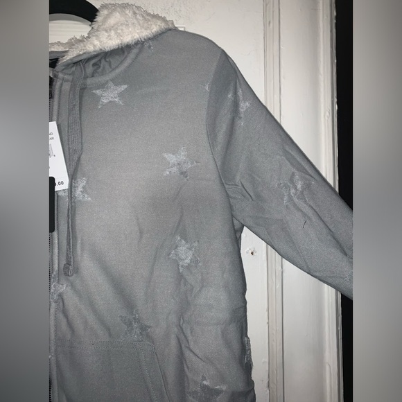 NWT‎ bobeau Heather gray stars hoodie with fuzzy fleece lining size medium - Picture 6 of 12